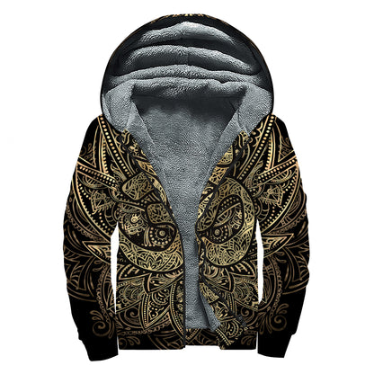 Gold Om Lotus Print Sherpa Lined Zip Up Hoodie