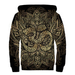 Gold Om Lotus Print Sherpa Lined Zip Up Hoodie