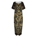 Gold Om Lotus Print Short Sleeve Long Nightdress