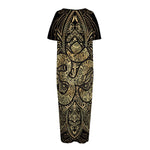 Gold Om Lotus Print Short Sleeve Long Nightdress