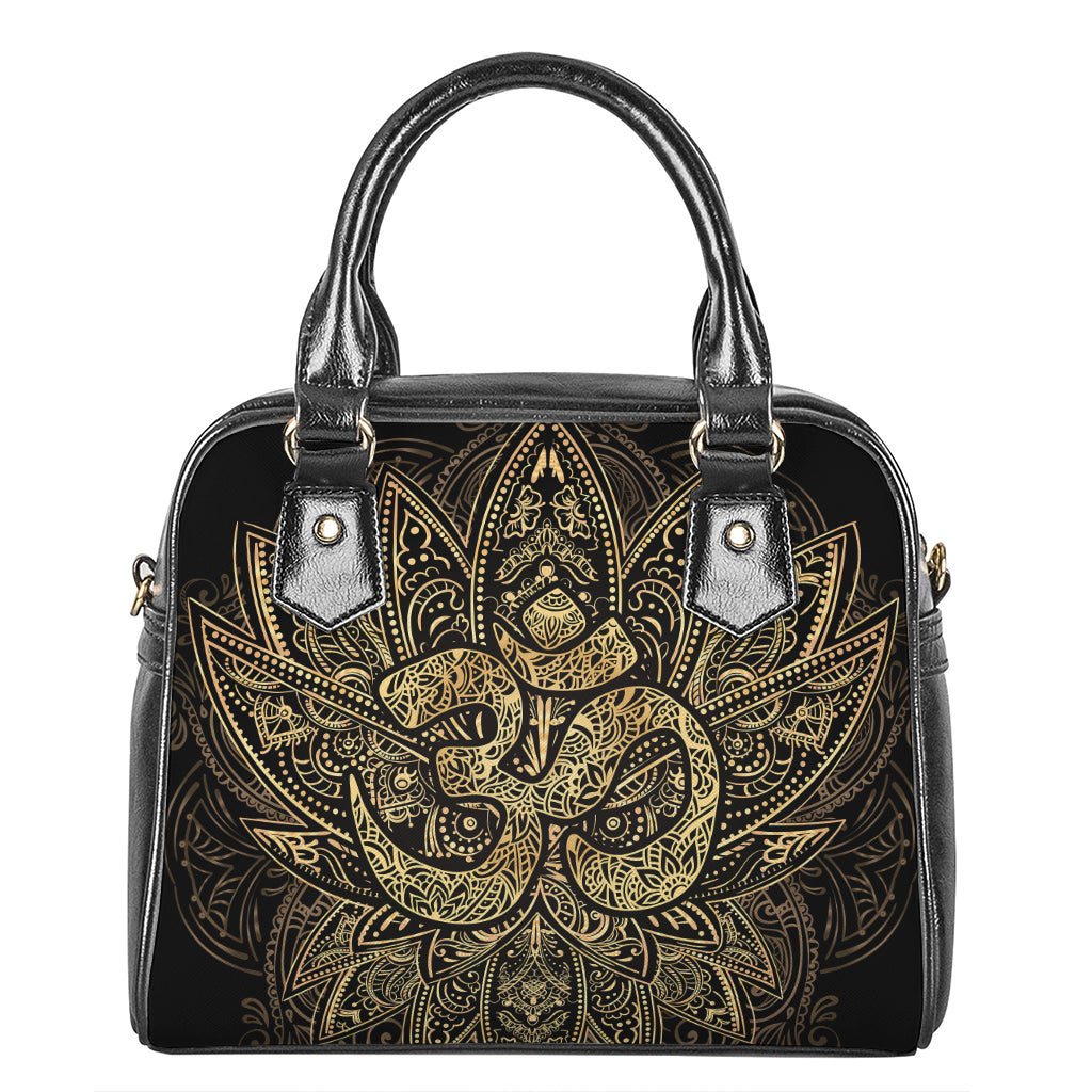 Gold Om Lotus Print Shoulder Handbag