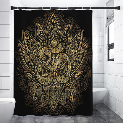Gold Om Lotus Print Shower Curtain