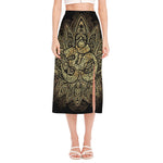 Gold Om Lotus Print Side Slit Midi Skirt