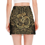 Gold Om Lotus Print Side Slit Mini Skirt