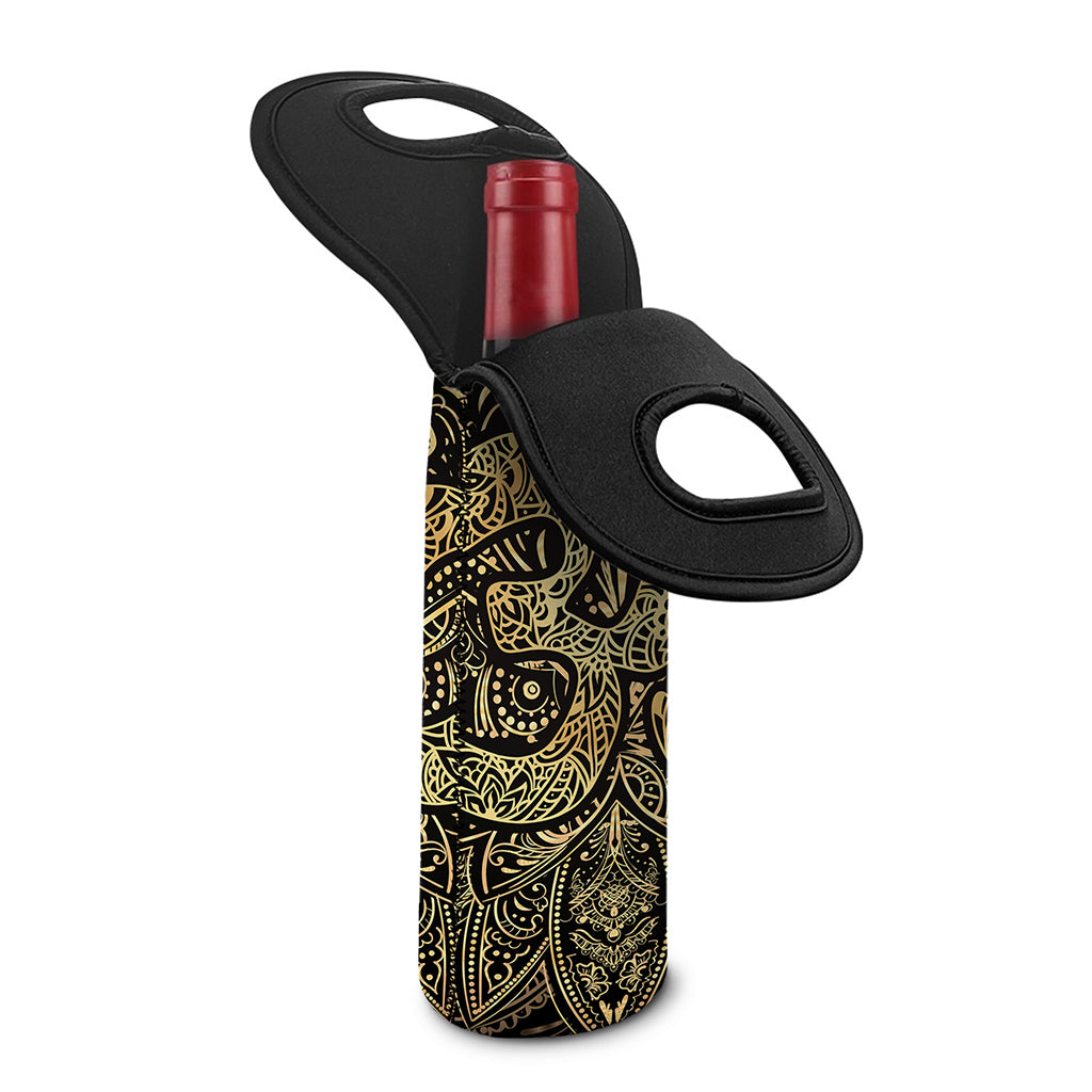 Gold Om Lotus Print Single Neoprene Wine Tote