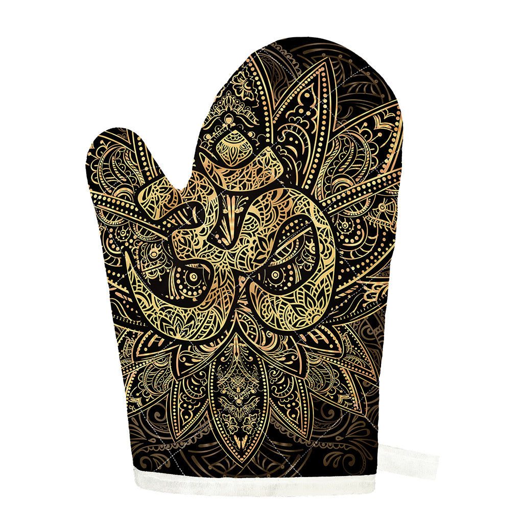 Gold Om Lotus Print Single Oven Mitt