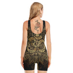 Gold Om Lotus Print Sleeveless One Piece Swimsuit