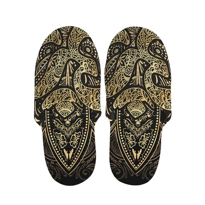 Gold Om Lotus Print Slippers