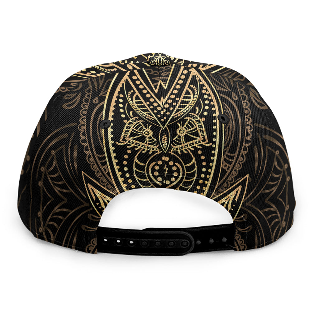 Gold Om Lotus Print Snapback Cap