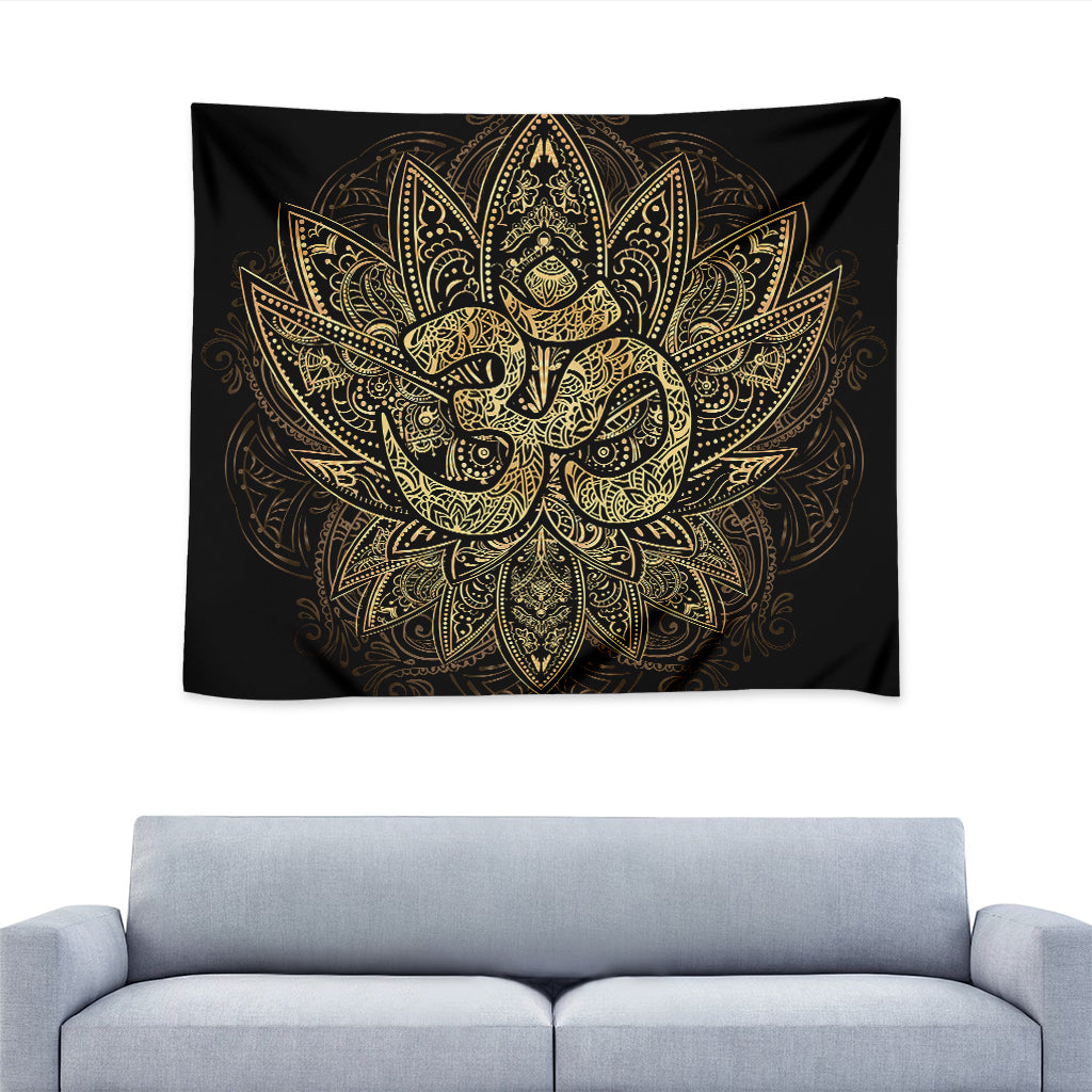 Gold Om Lotus Print Tapestry