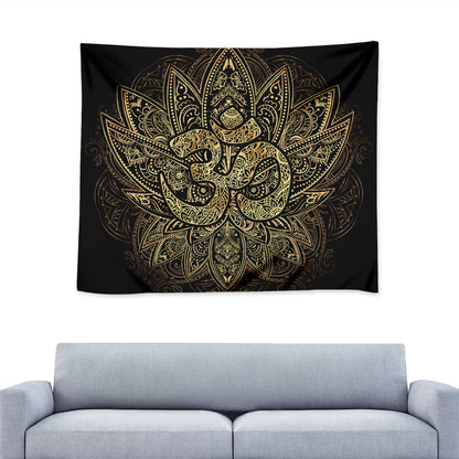 Gold Om Lotus Print Tapestry