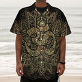 Gold Om Lotus Print Textured Short Sleeve Shirt