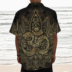 Gold Om Lotus Print Textured Short Sleeve Shirt