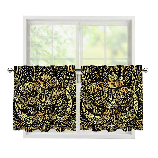 Gold Om Lotus Print Tier Curtains