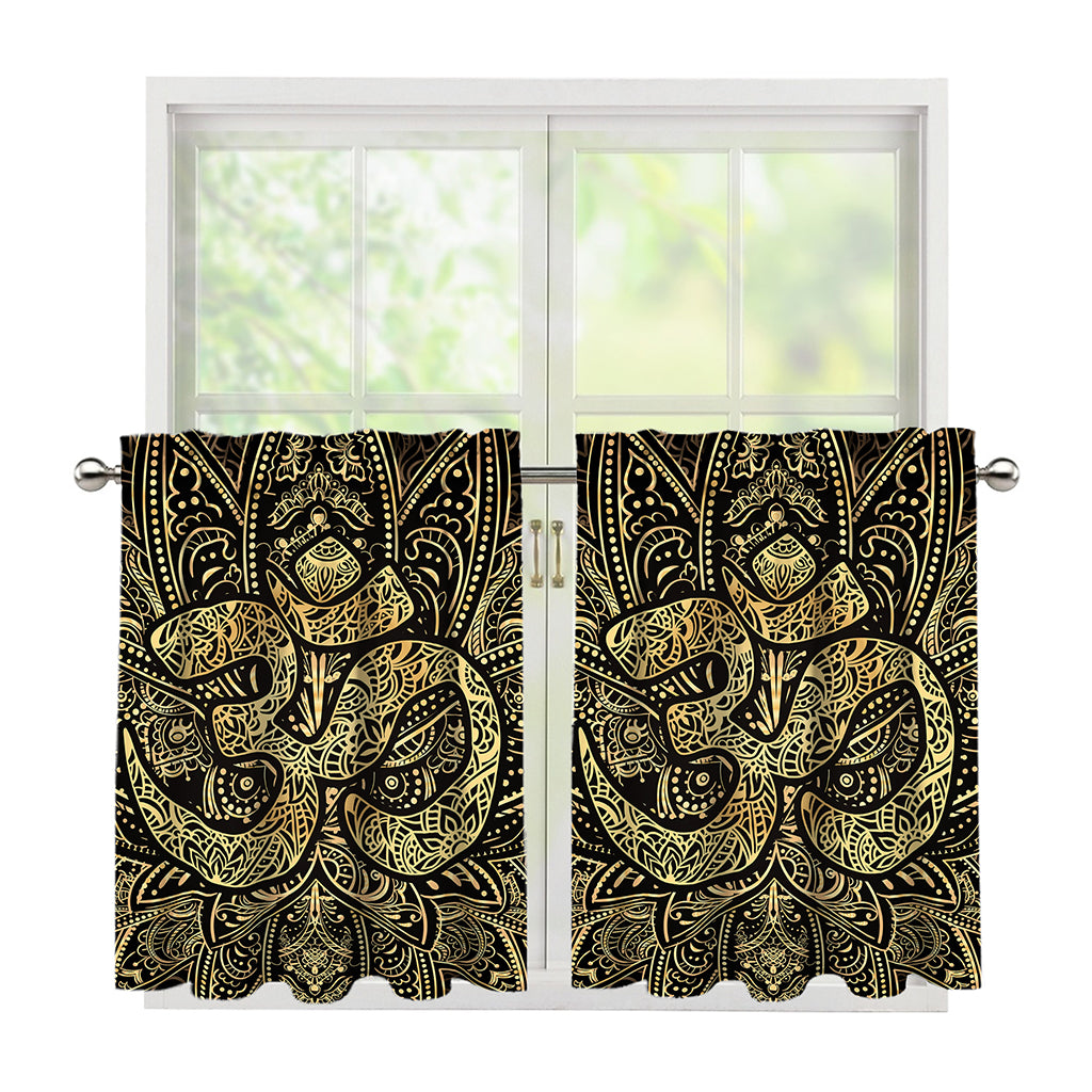 Gold Om Lotus Print Tier Curtains