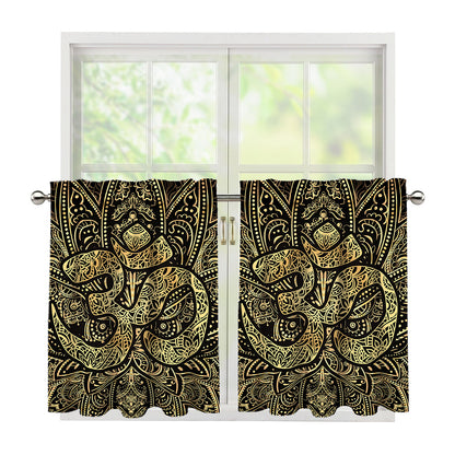 Gold Om Lotus Print Tier Curtains