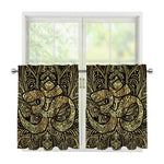 Gold Om Lotus Print Tier Curtains
