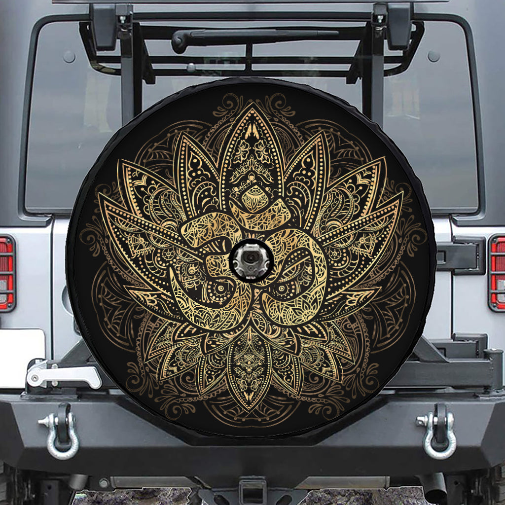 Gold Om Lotus Print Tire Cover With Camera Hole