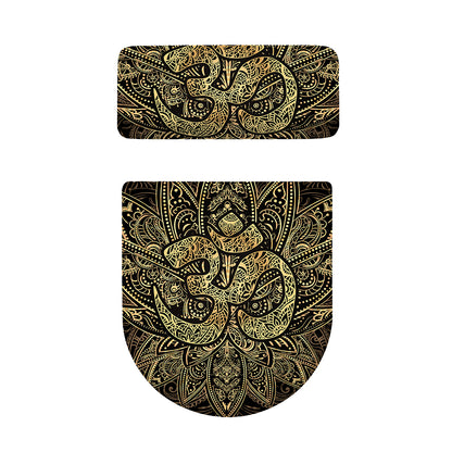 Gold Om Lotus Print Toilet Lid And Tank Cover Set