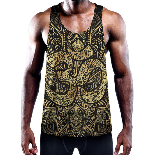 Gold Om Lotus Print Training Tank Top
