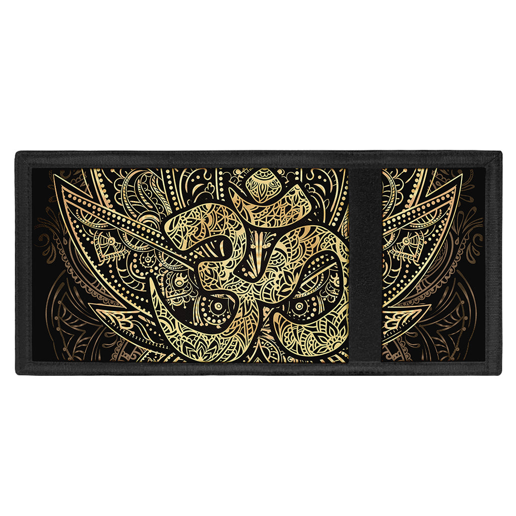 Gold Om Lotus Print Trifold Wallet