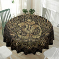 Gold Om Lotus Print Waterproof Round Tablecloth
