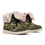 Gold Om Lotus Print Winter Boots