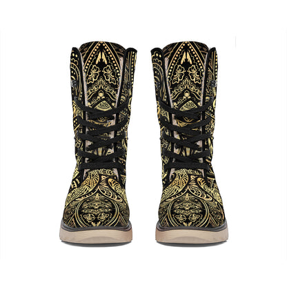 Gold Om Lotus Print Winter Boots