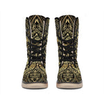 Gold Om Lotus Print Winter Boots