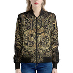 Gold Om Lotus Print Women's Bomber Jacket