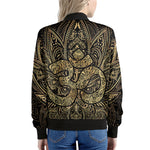 Gold Om Lotus Print Women's Bomber Jacket