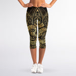 Gold Om Lotus Print Women's Capri Leggings