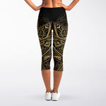 Gold Om Lotus Print Women's Capri Leggings