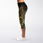 Gold Om Lotus Print Women's Capri Leggings