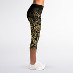 Gold Om Lotus Print Women's Capri Leggings