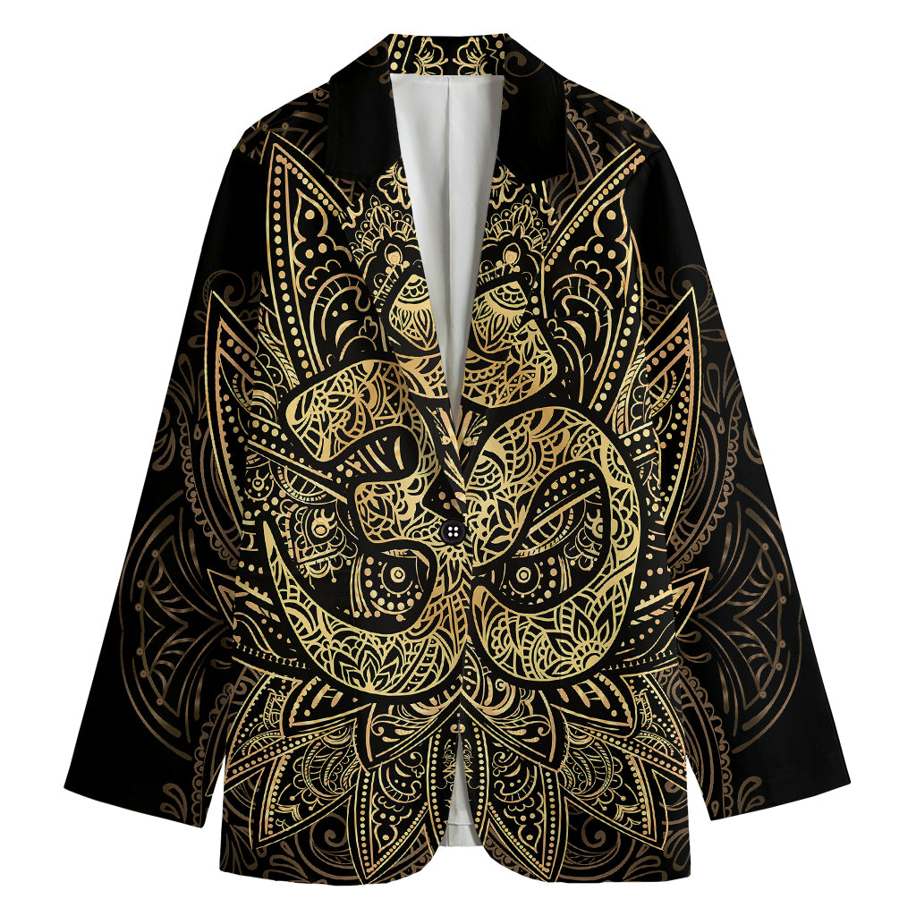 Gold Om Lotus Print Women's Cotton Blazer