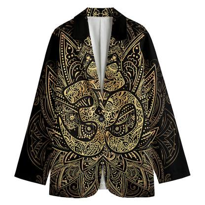 Gold Om Lotus Print Women's Cotton Blazer