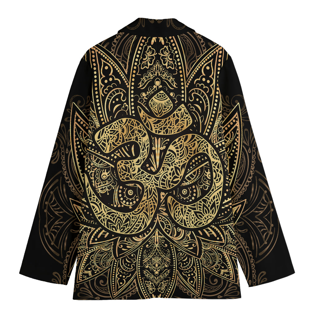 Gold Om Lotus Print Women's Cotton Blazer