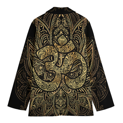 Gold Om Lotus Print Women's Cotton Blazer