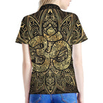 Gold Om Lotus Print Women's Polo Shirt