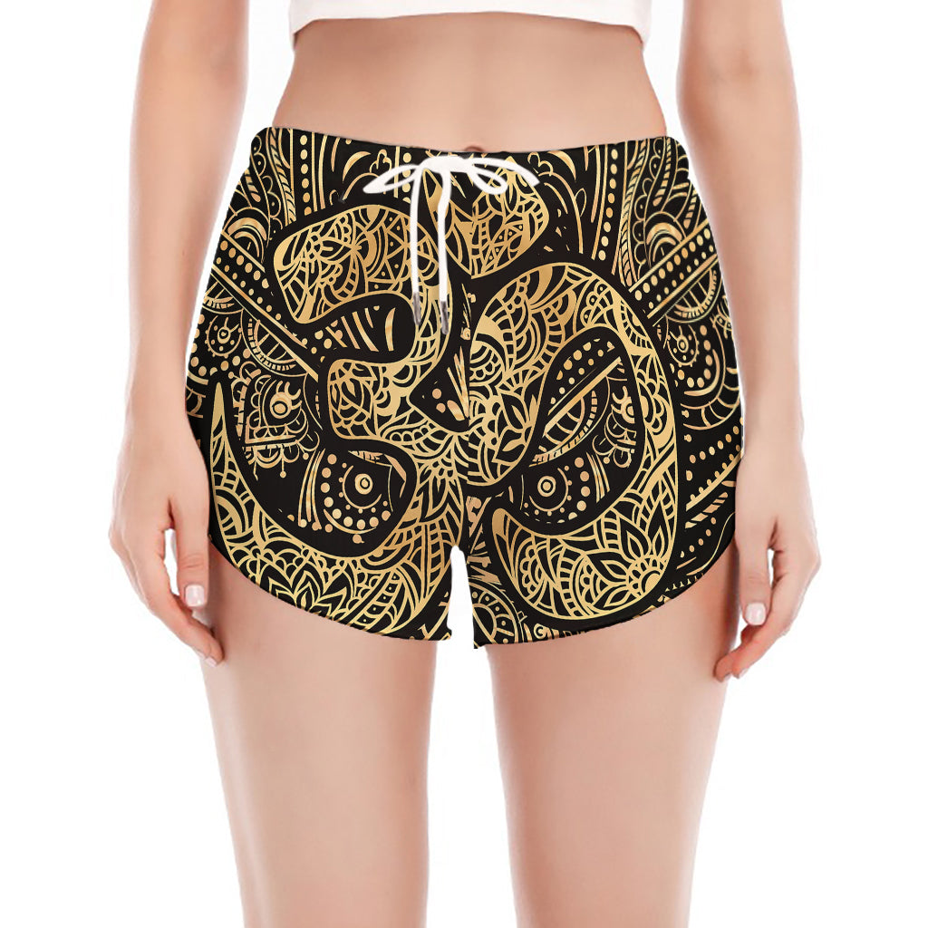 Gold Om Lotus Print Women's Split Running Shorts