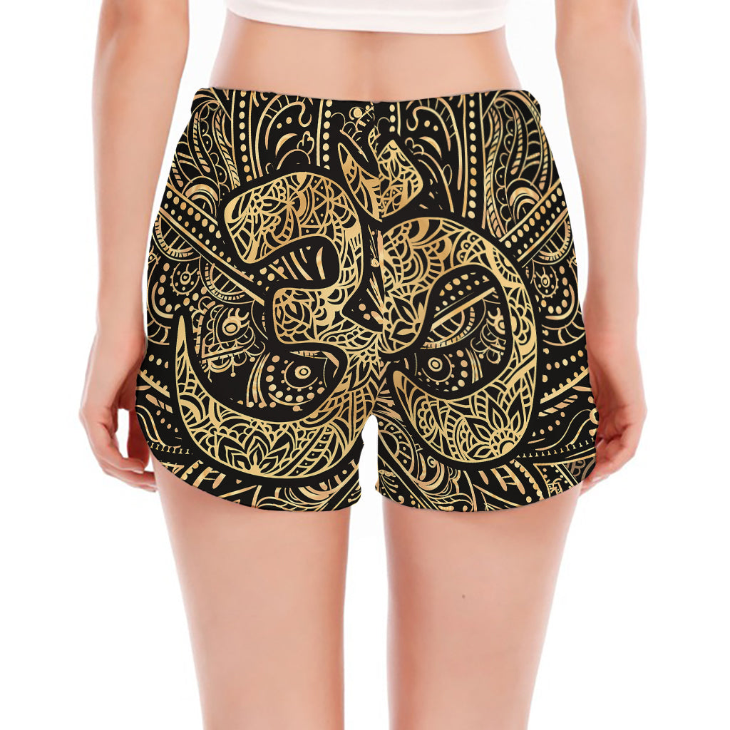 Gold Om Lotus Print Women's Split Running Shorts
