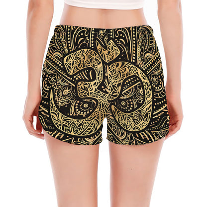 Gold Om Lotus Print Women's Split Running Shorts