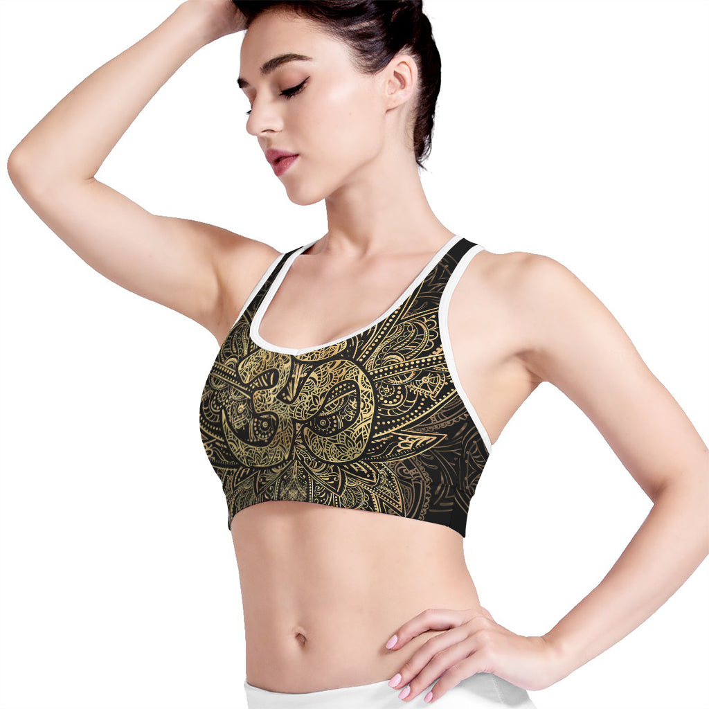 Gold Om Lotus Print Women's Sports Bra