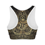 Gold Om Lotus Print Women's Sports Bra
