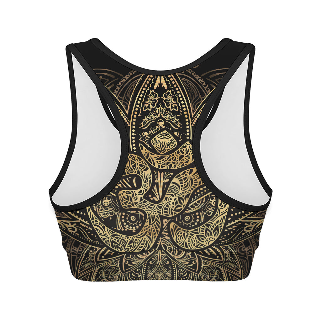 Gold Om Lotus Print Women's Sports Bra