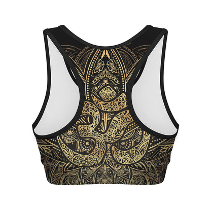 Gold Om Lotus Print Women's Sports Bra