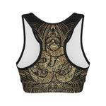 Gold Om Lotus Print Women's Sports Bra