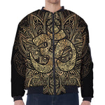 Gold Om Lotus Print Zip Sleeve Bomber Jacket