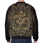 Gold Om Lotus Print Zip Sleeve Bomber Jacket